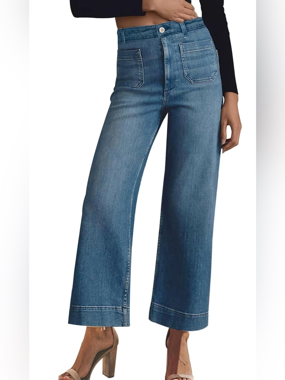 KUNMI Wide Leg Jeans High Waisted Straight Leg Stretchy Denim Pant w/Pockets NEW